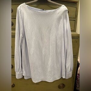 Amaryllis Women’s Cornflower Blue Scalloped Neck Long Sleeve Shirt XXL